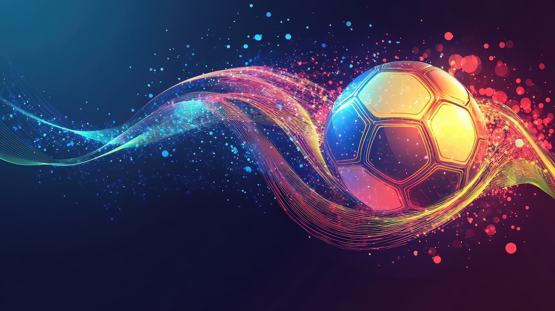 Soccer ball glowing with streaks of light against a dark background