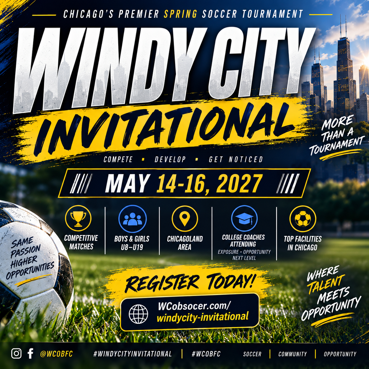 Windy City Invitational tournament flyer for May 14 through 16, 2027