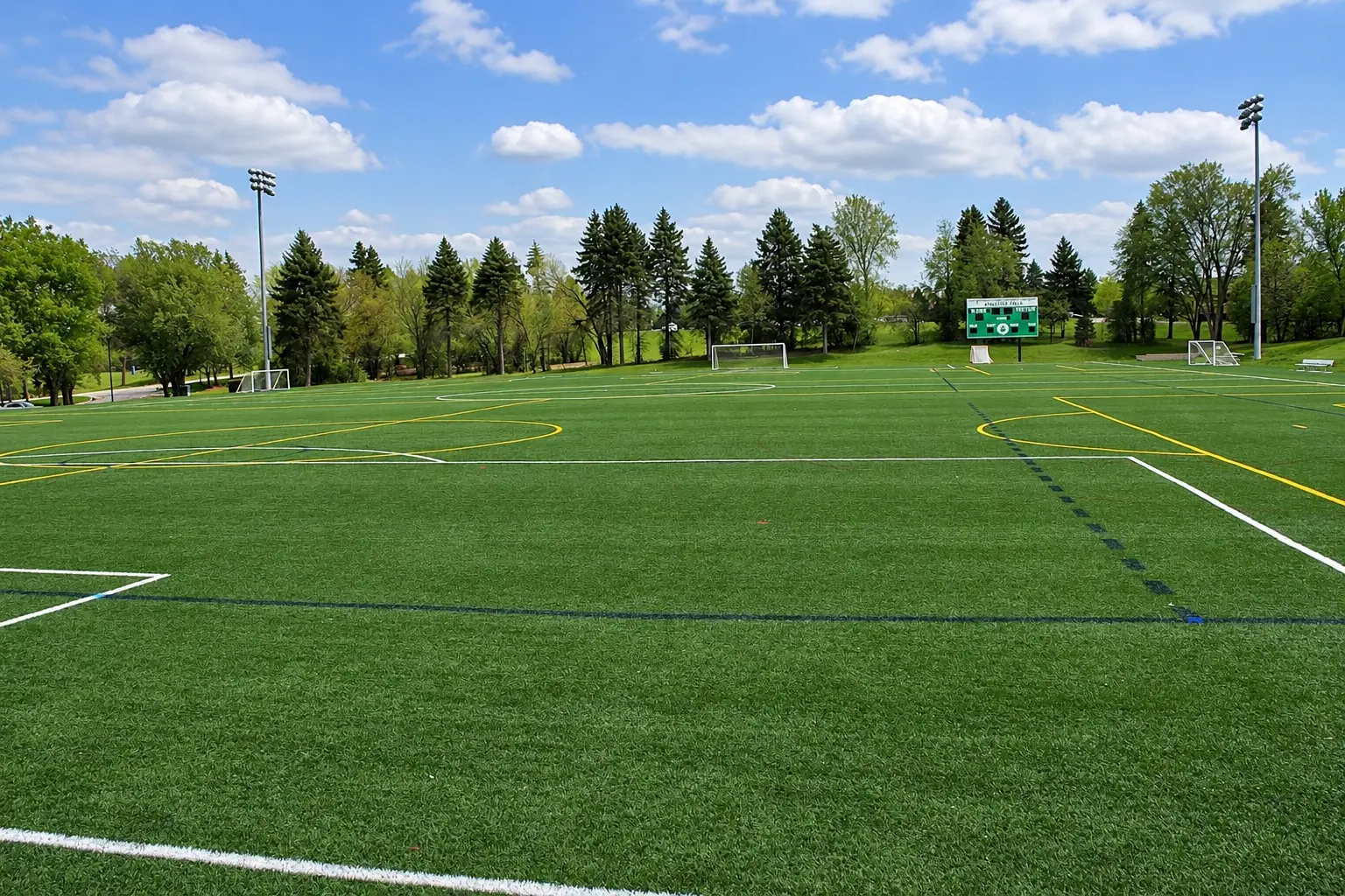 Artificial turf soccer field at Oak Brook Central Park