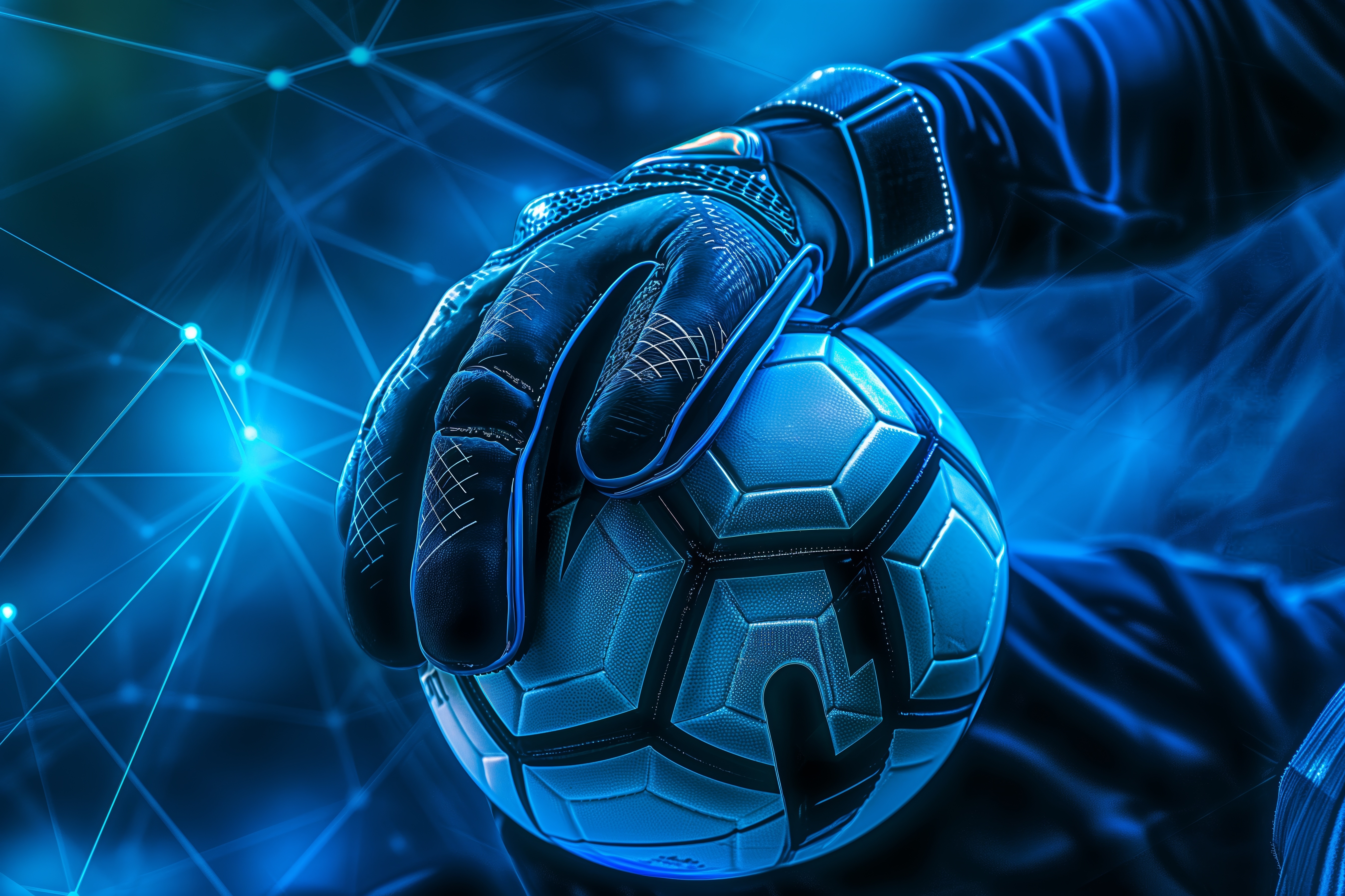 Goalkeeper glove holding a soccer ball during position-specific training