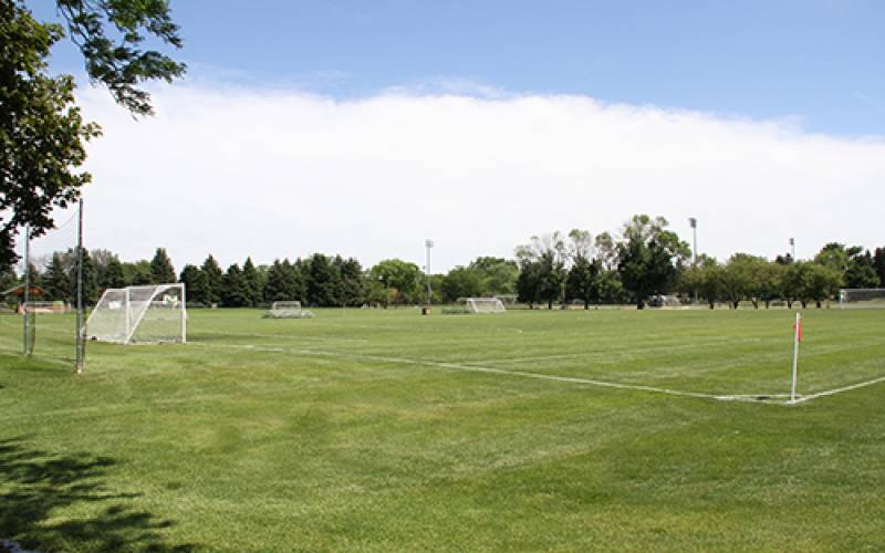 Natural grass soccer fields at Oak Brook Central Park